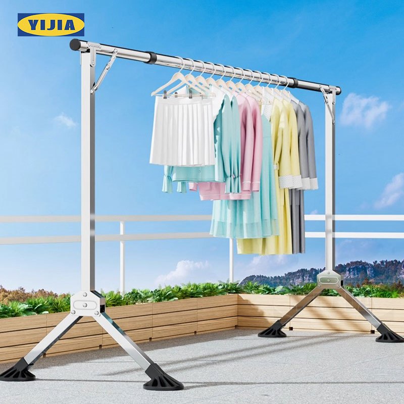 YIJIA ราวตากผ้า ราวตากผ้าพับได้ 240cm ยืดหดได้ เหล็กกันสนิม น้ำหนักเบา แข็งแรงทนทาน คุ้มๆ ราวตากผ้าส