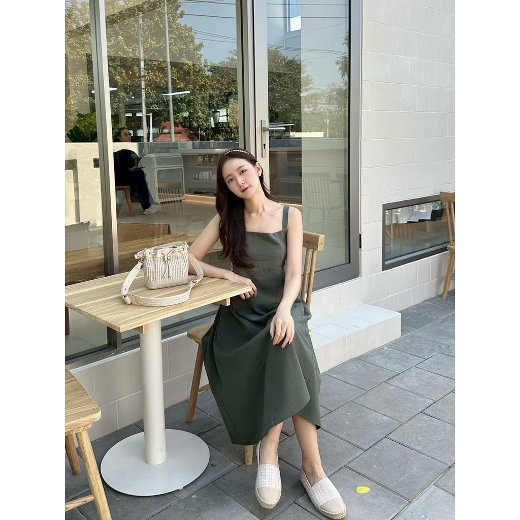 KORRA ·͜·♡เดรสดาวิกาผูกโบว์หลังผ้าลินิน🌻ด้านหลังยางสม็อคมีกระเป๋าล้วง2ข้าง✨งานน่ารักใส่ไปคาเฟ่ถ่ายรูปสวยๆ📸🫧 - รูปที่ 7