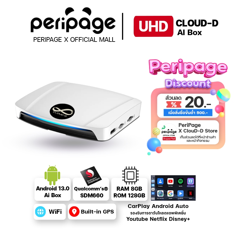 [ศูนย์ไทย] CLOUD-D UHD (CPC200) Ai BOX 8GB/128GB กล่องแอนดรอย APPLE Carplay และ Android Auto สำหรับร