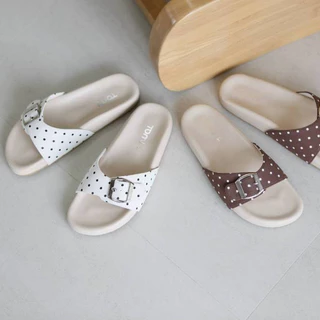 [TOMi-Dot.] (**มีเนื้อเท้า/อวบ**เพิ่ม +1 ไซส์)รองเท้าแตะ รุ่นเข็มขัดเดี่ยว รุ่น Polka dot. พื้นนุ่มใส่สบาย สายพียูหนังนิ