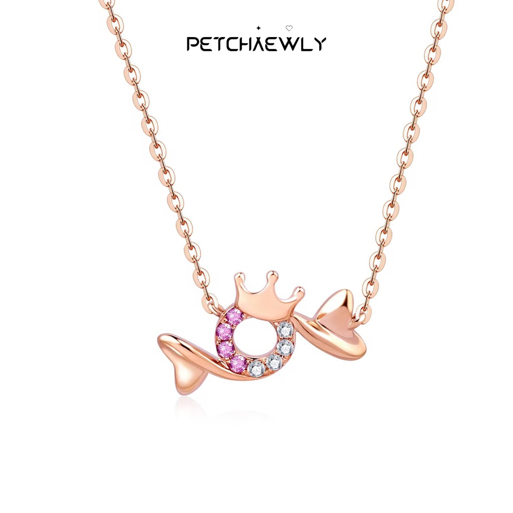 PETCHAEWLY Crown Candy 18K Rose Gold, Pink Sapphire, diamond pendant necklace