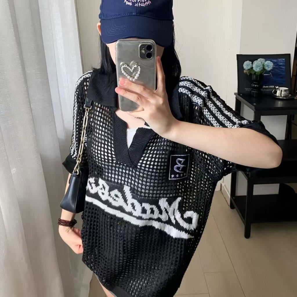 พร้อมส่งในไทย** เสื้อตาข่าย คอปก เสื้อโอเวอร์ไซส์ มีส่งด่วน Y286