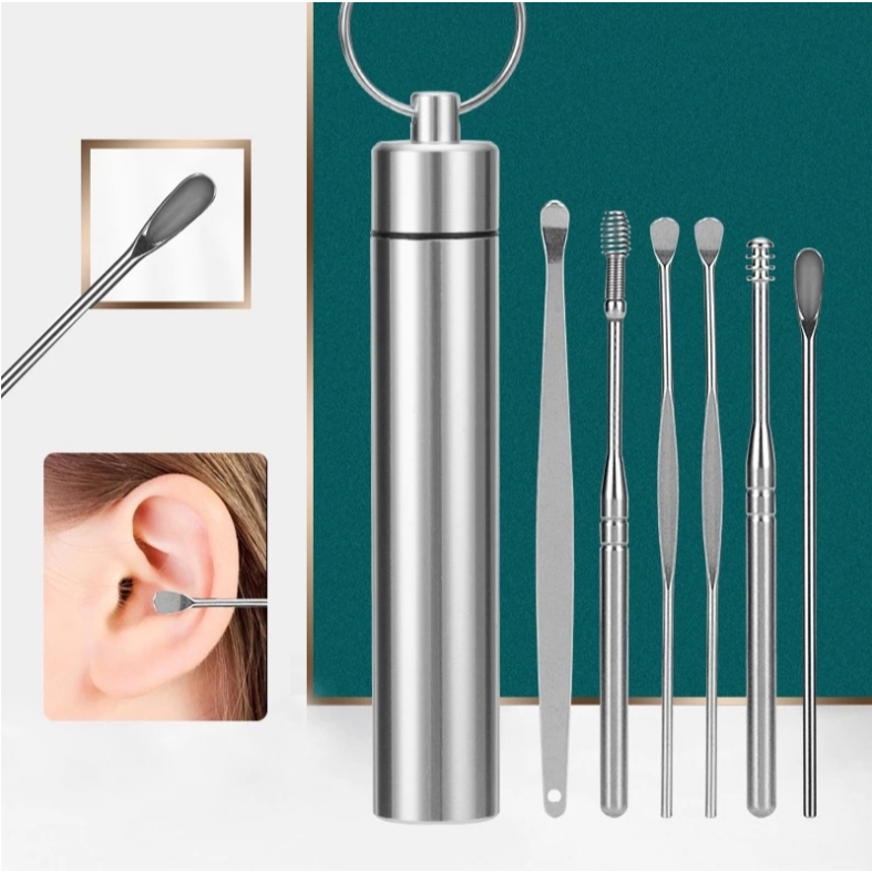 🔥 พร้อมส่ง 🔥XU-BBL-01 พร้อมส่ง!ชุดเครื่องมือเลือกหู 6 ชิ้น ชุดไม้แคะหูสแตนเลส ที่แคะหู พร้อมกล่องทรงกระบอก
