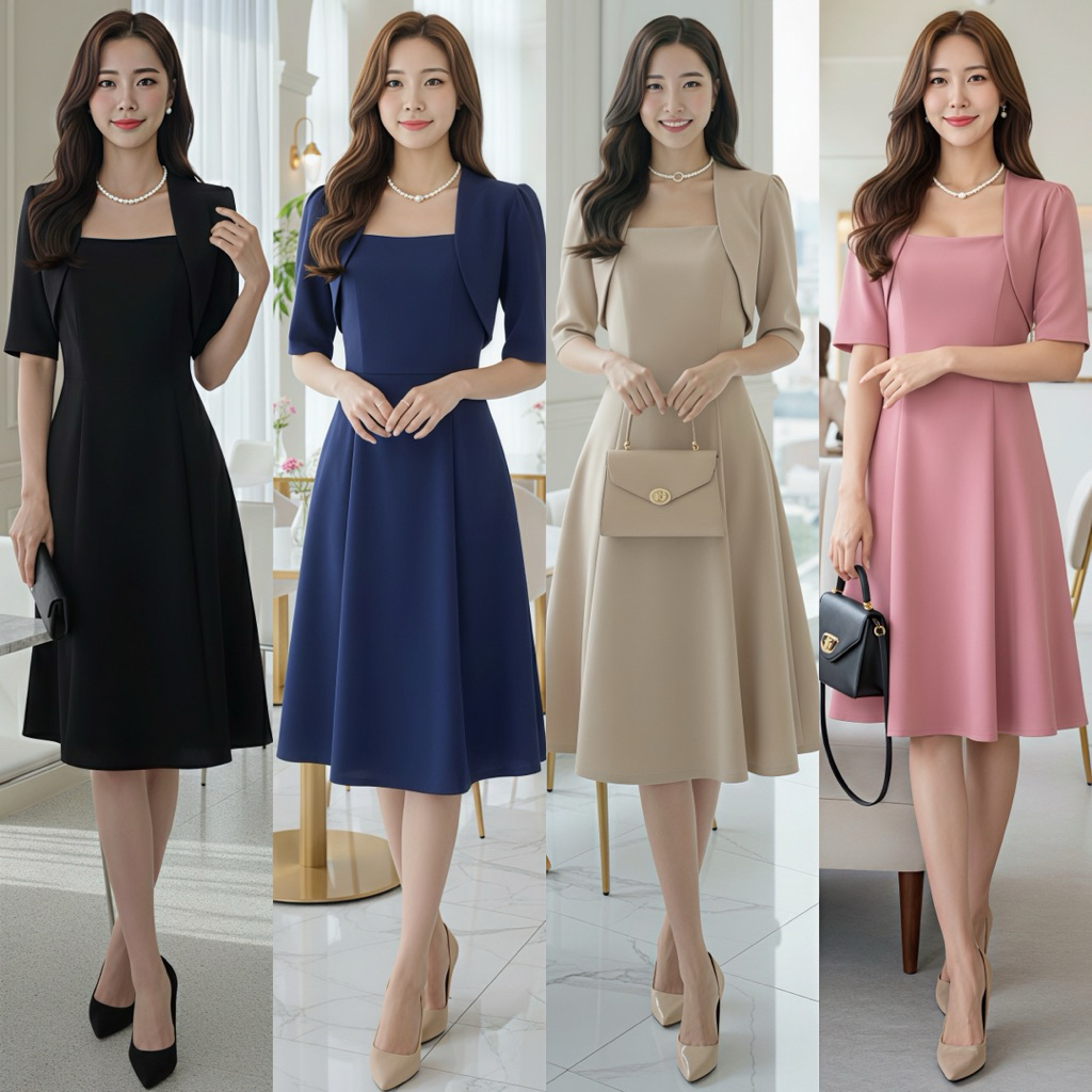 280 เดรสคอเหลี่ยมแต่งเสื้อคลุมแขนสั้น (ผ้าเทพ REEYA)