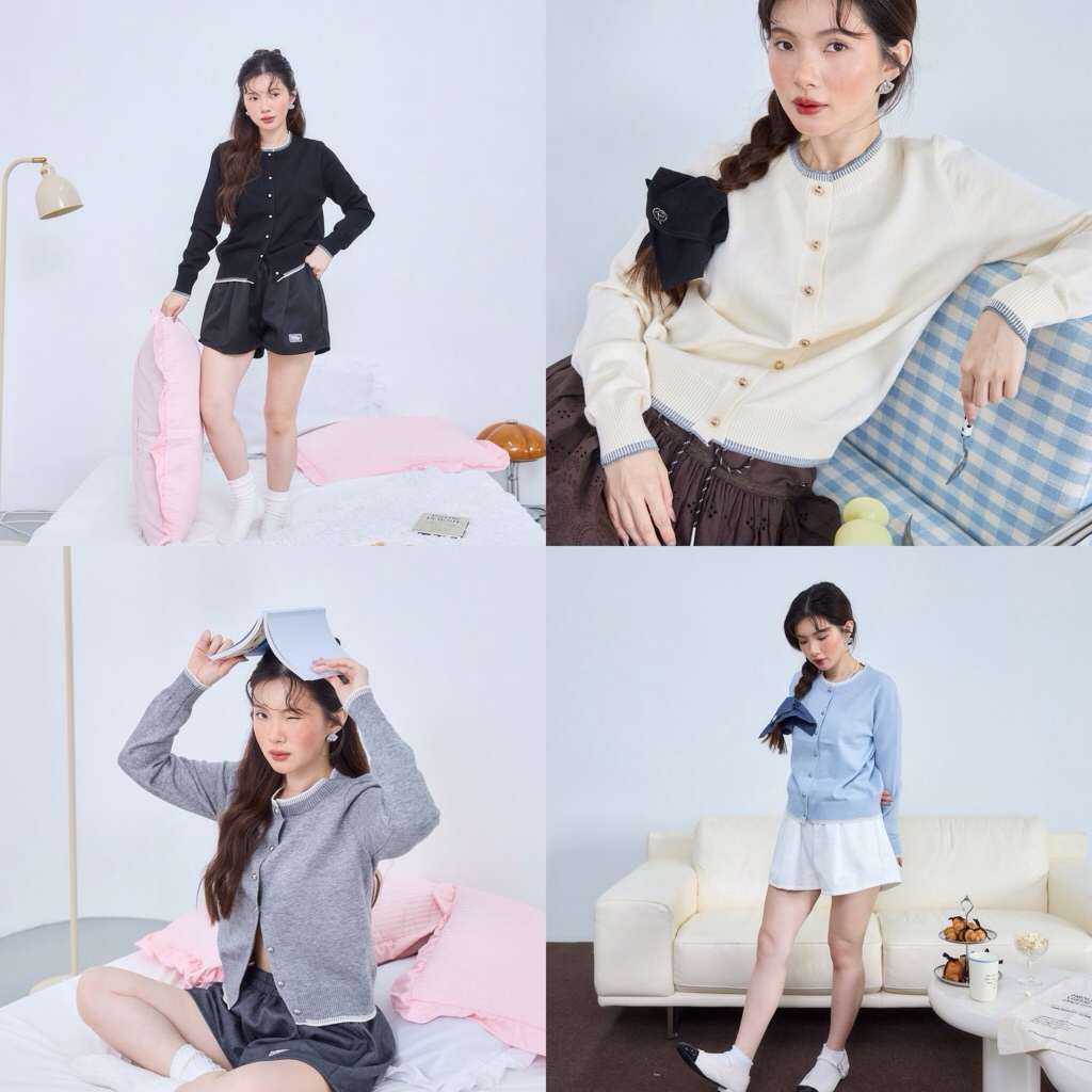 Realloose | Dreaming Cardigan - เสื้อคาดิแกนปลายผ้าถักสลับสี ใส่ตัวเดียวหรือคลุมก็น่ารักค่ะ กระดุมมุดเกาหลี