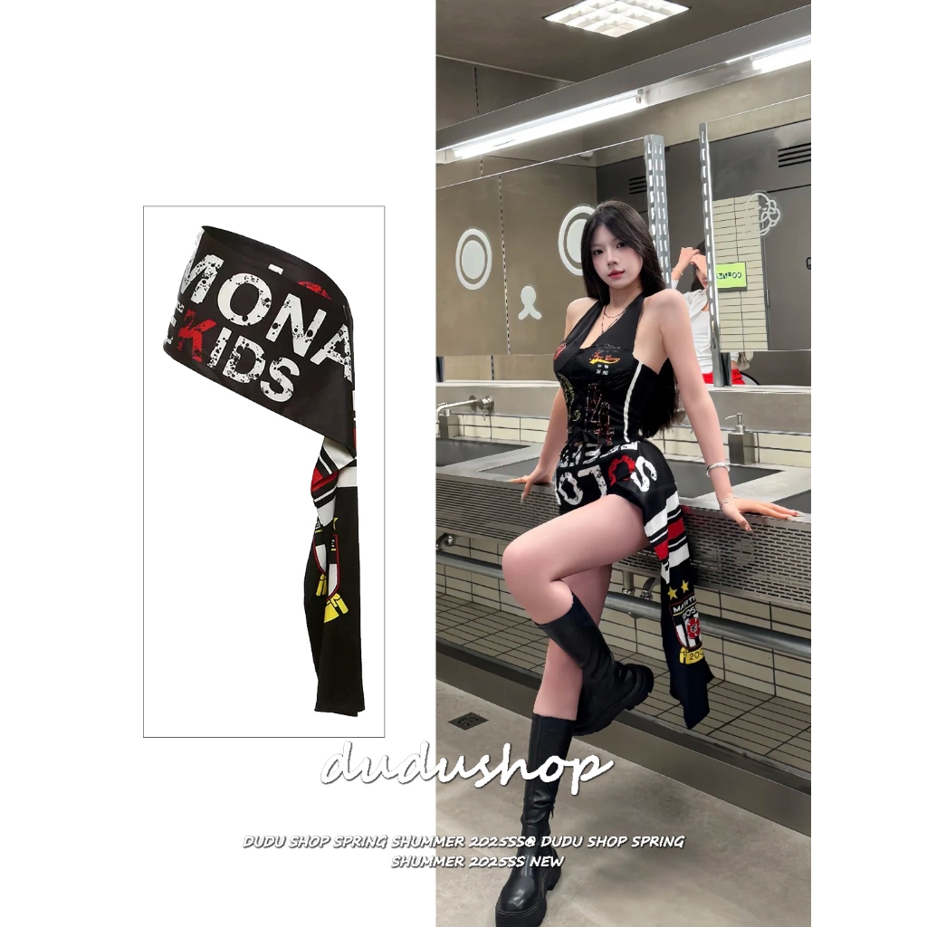 [Hip Hop Letter Trendy Shawl]ผ้าคลุมไหล่ลายตัวอักษรฮิปฮอปสไตล์ย้อนยุคสำหรับผู้หญิงอเมริกัน