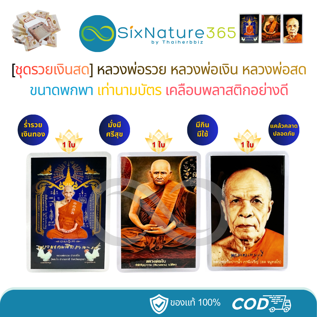 [RR03-ชุดรวยเงินสด] หลวงพ่อรวย(RR03)+หลวงพ่อเงิน(NG01)+หลวงพ่อสด(PN01) - (รวมได้ 3 ใบ)