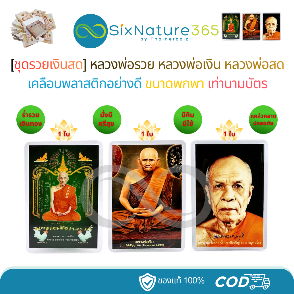 [RR04-ชุดรวยเงินสด] หลวงพ่อรวย(RR04)+หลวงพ่อเงิน(NG01)+หลวงพ่อสด(PN01) - (รวมได้ 3 ใบ)