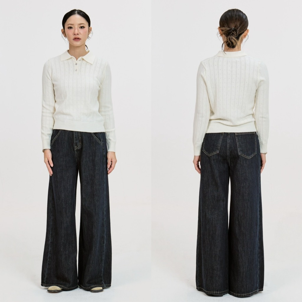 Roomry.n – Holly jeans กางเกงยีนส์ เอวสูง ขากระบอกบาน – โปรปัง