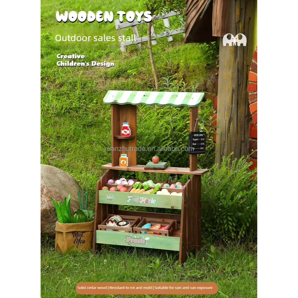 Wooden Mud Grocery Stand for Toddlers, Outdoor Market Stand & Mud Kitchen , Montessori Pretend Play 