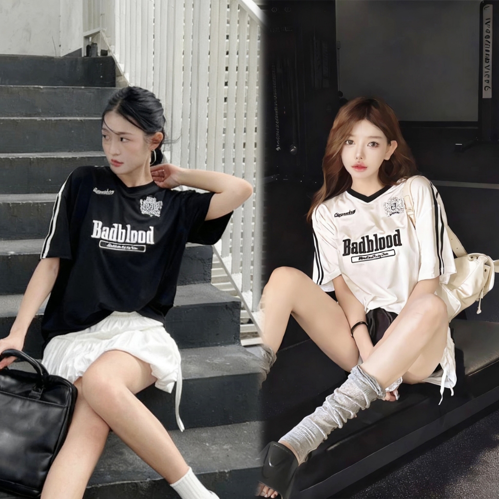 เสื้อยืด เสื้อยืดเเขนสั้น ทรงหลวม คอวี เข้ากับทุกสไตส์ งานเเฟเข้าใหม่ #2373
