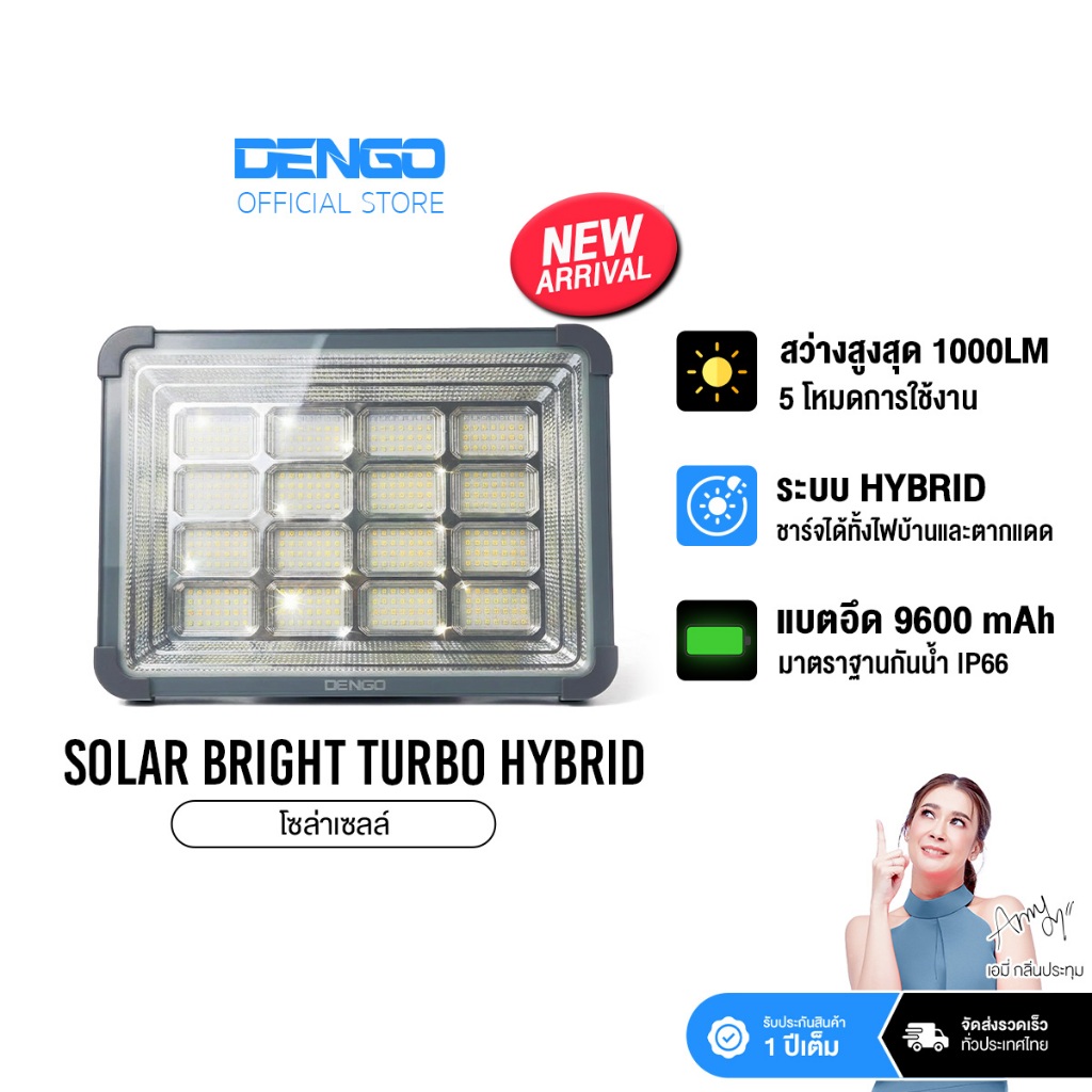 [ฟรีไฟ LED 2 หลอด] Dengo Solar Bright รุ่น Turbo Hybrid ไฟโซล่าเซลล์ แบตอึด สว่าง ประกัน 1 ปี