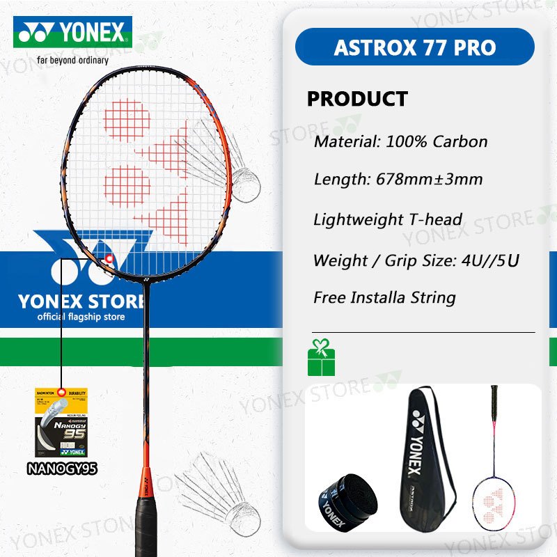 ASTROX 77 PRO สูงสีส้ม 100zz แบดมินตันราคเก็ตเต็มคาร์บอนเดี่ยว 4U 26Lbs 83g ทำในญี่ปุ่น