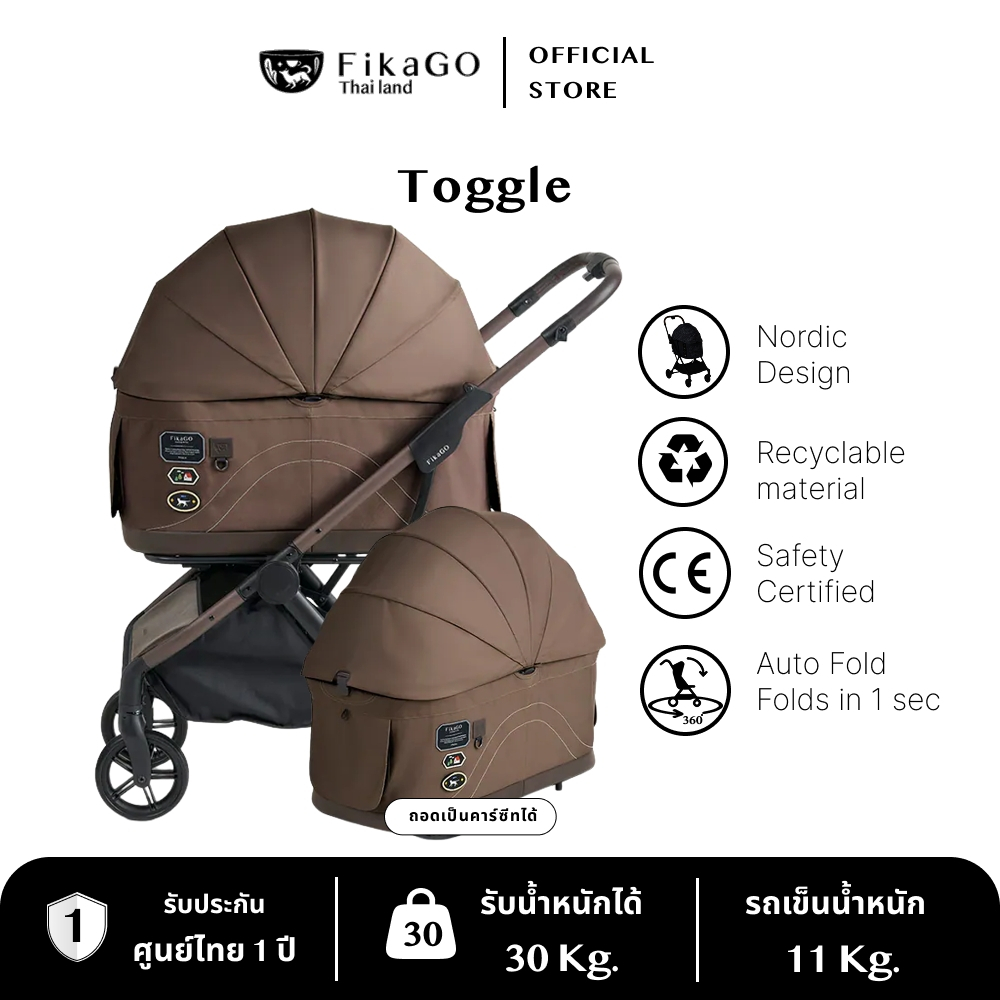 [รุ่นSecrectหนึ่งเดียวในโลก] Fikago ฟิคาโก รถเข็นสัตว์เลี้ยง รุ่น Toggle ถอดคาร์ชีทได้+พับได้ทันที เ