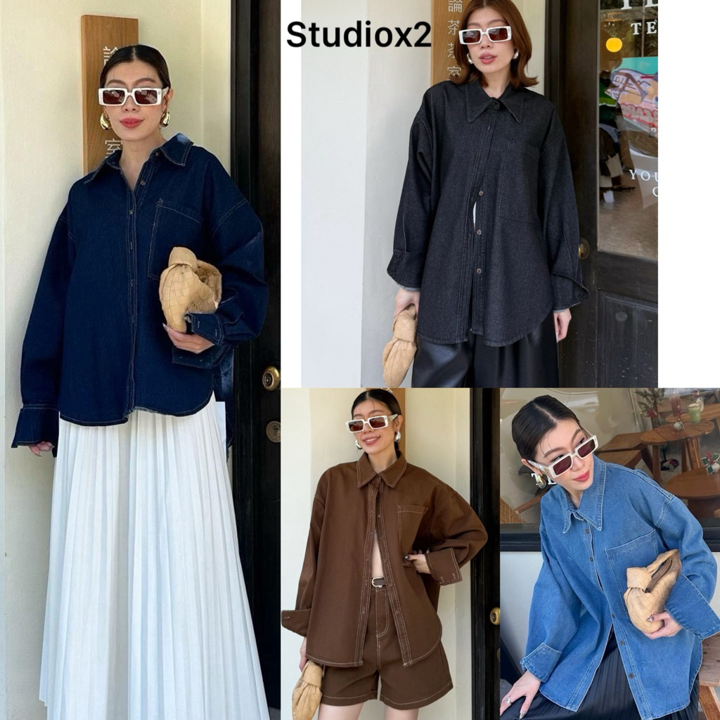 STUDIOX2 #02 Oversize Denim Shirt เสื้อเซิ้ตยีนส์ฟอก ทรงโอเวอร์ไซส์ กระเป๋าใหญ่ที่อก ชายโค้งสโลปหน้าสั้นหลังยาว – โปรปัง