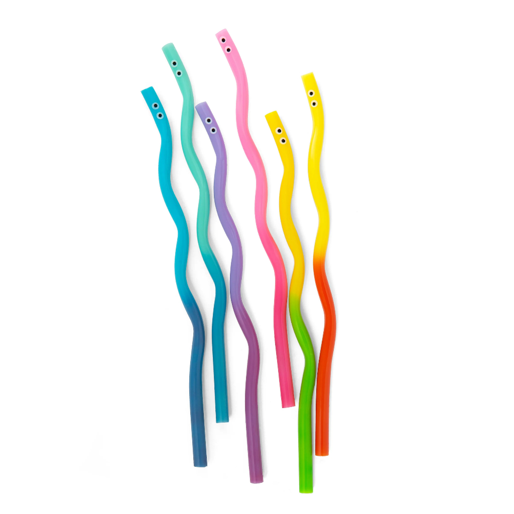 Kikkerland Kidoki Wiggly Worm Color Changing Straws หลอด