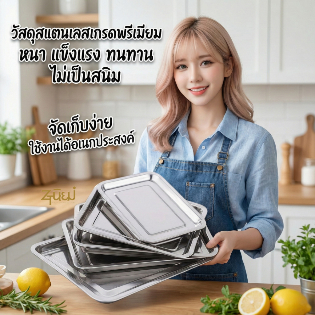 ถาดเหลี่ยมสแตนเลส รุ่นหนา แบบก้นลึก/ก้นตื้น ถาดอบขนมปัง ถาดอบคุกกี้ ถาดใส่แกง ดีไซน์เรียบหรู ทันสมัย