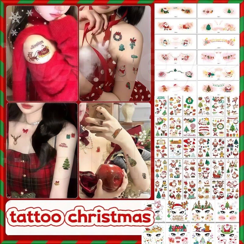 COD tattoo christmas สติ๊กเกอร์แทททูกันน้ำ แทททูซานตร้า มนุษย์หิมะ กวาง ซานตาคลอส cosplayเด็ก ๆ Cute Face Sticker