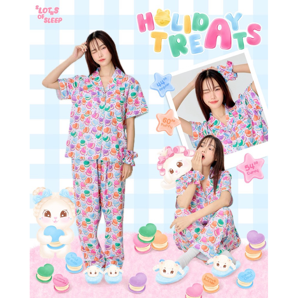 [SHORT-LONG SET] Holiday Treats | ชุดนอนลายขนมมาการองหวานละมุน แขนสั้น-ขายาว
