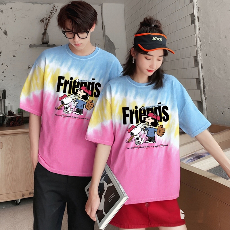 เสื้อยืดมัดย้อมใส่ได้ทั้งชายและหญิง oversize เสื้อผ้าสาวอวบไซส์ใหญ่น่ารัก เสื้อคู่กับแฟนโอเวอร์ไซส์ผู้หญิงแฟชั่นมาใหม่