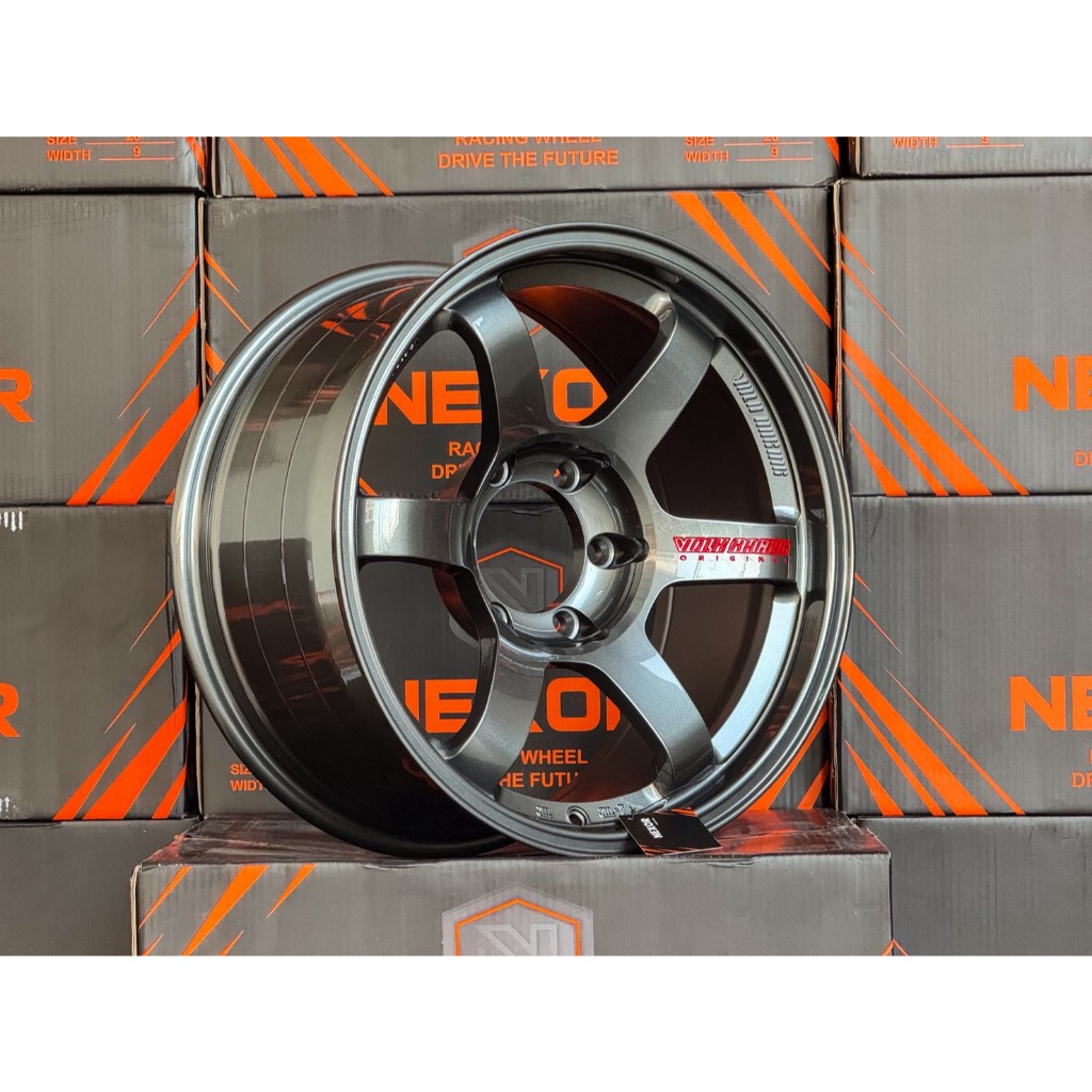 ล้อแม็กซ์ TE37 R18 กว้าง9 นิ้ว ET0  ก้านยกสีเทากันเข้ม เลเซอร์แดง คุณภาพดีรับประกัน3ปี