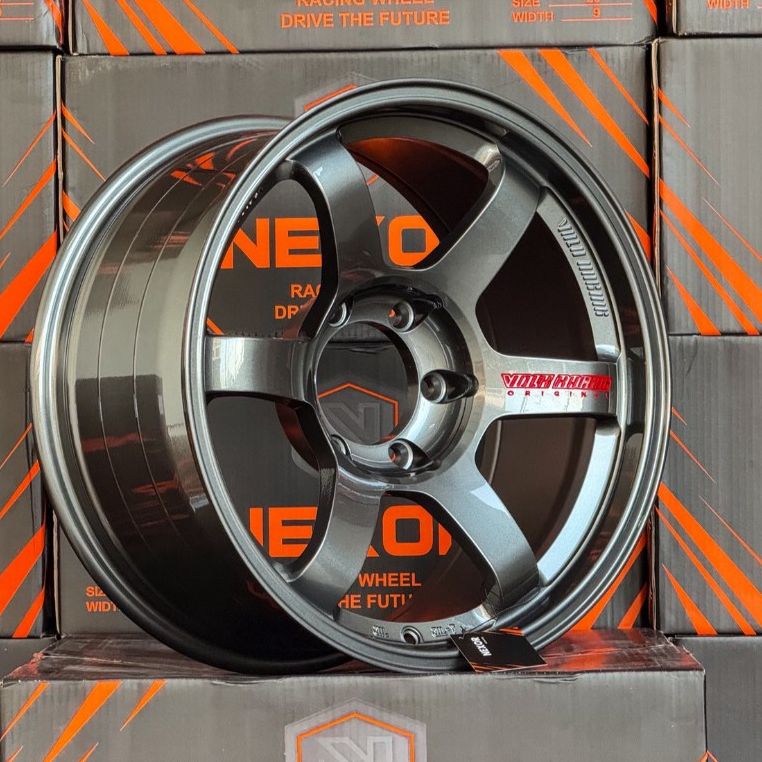 NEXOR TE37 ก้านยกสีเทากัลเงาหยอดแดง R18/6H139.7 9.0 ET.0 (4วง)