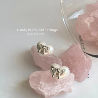 Pinch Candy Pearl Studs Stud Earrings ต่างหูมุกประดับโบว์