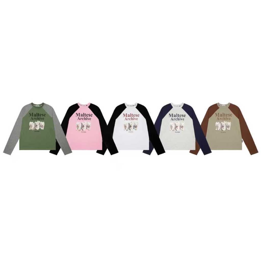 🚗พร้อมส่ง👚WAIKEI เสื้อยืดแขนยาวพิมพ์ลายลูกสุนัขสามตัว