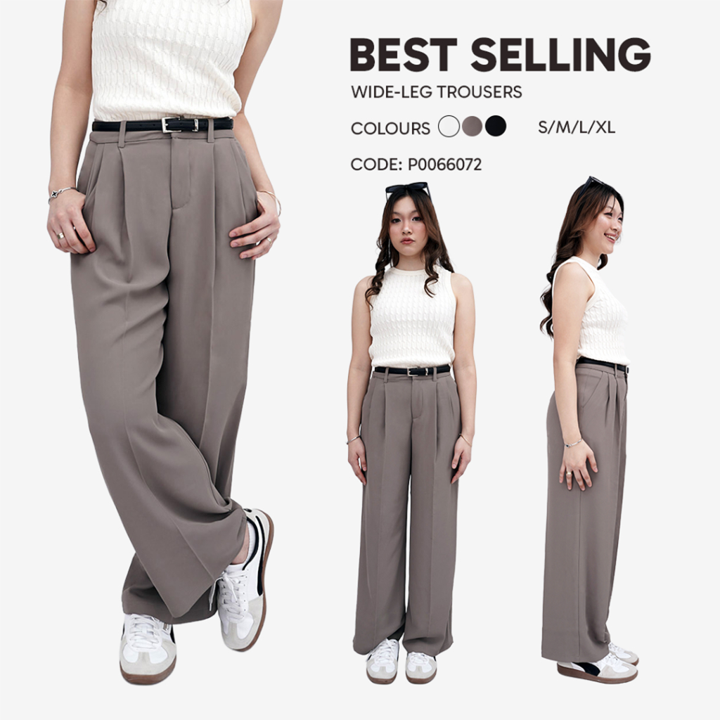 WIDE-LEG TROUSERS#P0066072 กางเกงทรงกระบอกรุ่นขายดี