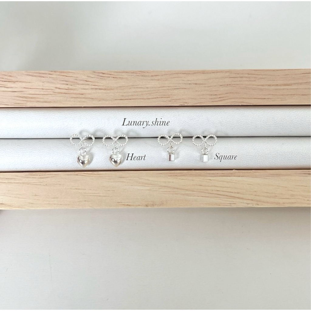 Lunary / ต่างหูเงินแท้ ดีเทลห้อยหัวใจ ห้อยสี่เหลี่ยม