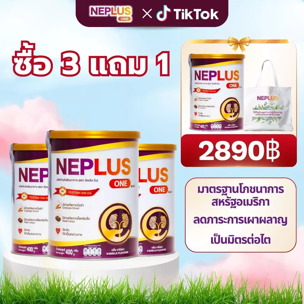 [ซื้อ 3 แถม 1] เซ็ต 4 กระป๋อง Neplus One นมผงโภชนาการสำหรับผู้ป่วยโรคไต กลิ่นวานิลลา ดื่มง่าย (400 กรัม)