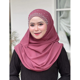 ผ้าคลุมชีฟองพรีเมียมปักมุกเหลี่ยมแบบพันยาว