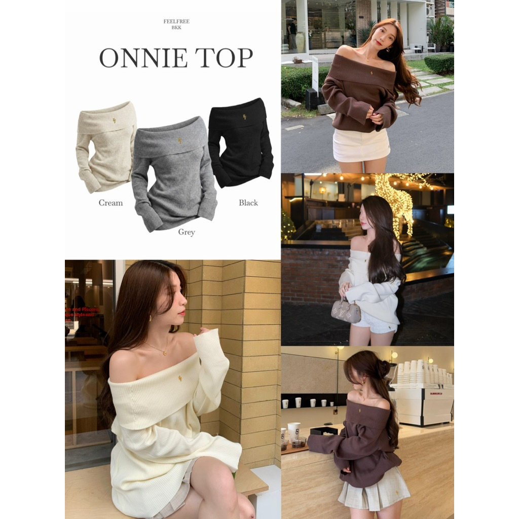 ONNIE TOP 890.- เสื้อปาดไหล่ทรงเกาหลี ผ้าไหมพรมนุ่มใส่สบาย