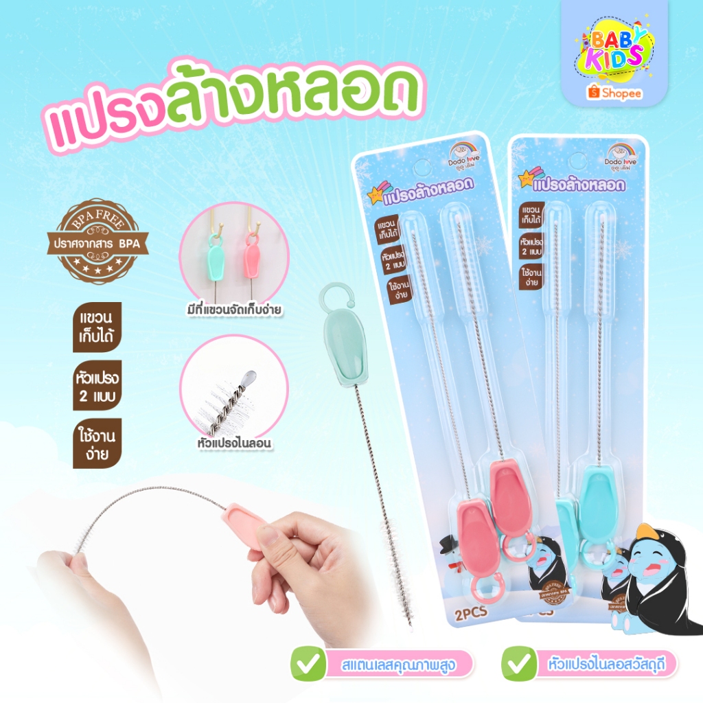 แปรงล้างหลอด หัวเล็ก ความสะอาดหลอดดูดน้ำ จุกนม
