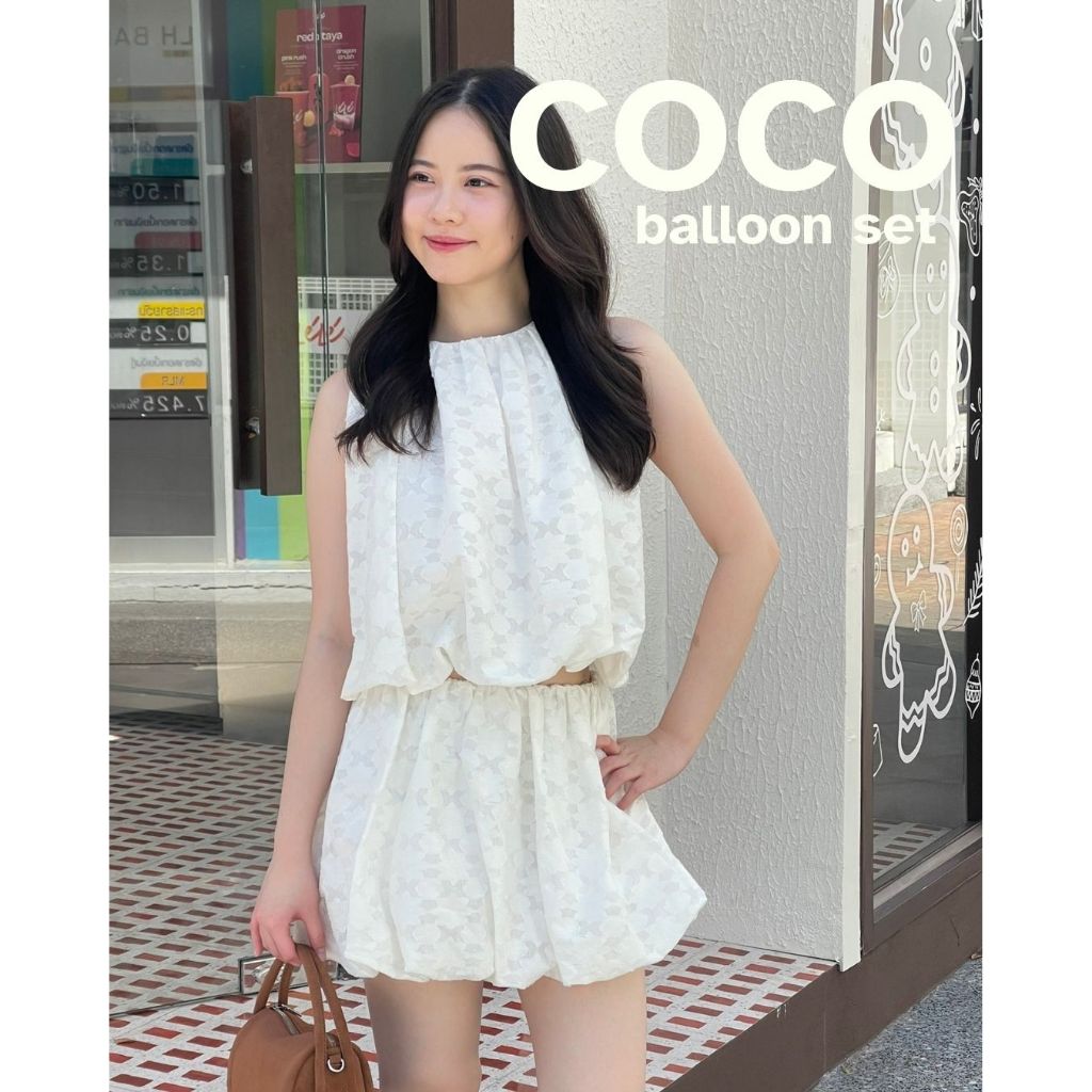COCO Balloon set ชุดเสื้อ กระโปรงบอลลูนผ้าแจ็คการ์ด มีซับใน | dressylismm