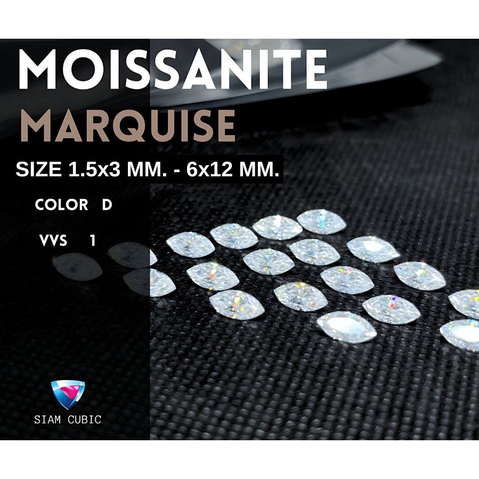 Moissanite -โมซาไนท์ MARQUISE SHAPE (Size 1.5x3 mm - 6x12 MM) (D:Color,VVS1) เพชรสังเคราะห์(เพชรโมอีส) จำหน่ายเป็นแพ็ค