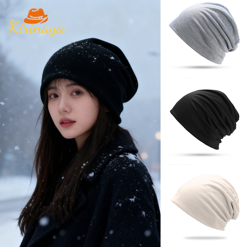 COD🚚หมวกไหมพรมสำหรับกลางแจ้ง กันลม กันหนาว ผู้ชายและผู้หญิง สีพื้น หมวกทรงซ้อน แฟชั่น อบอุ่นKirinaya