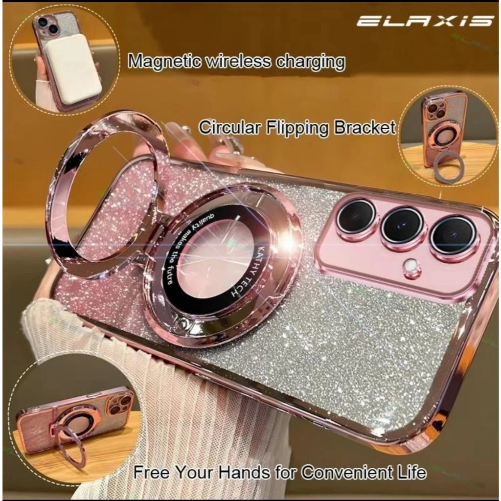 เคสตั้งได้ สำหรับ Samsung A17 A18 A27 A57 A37 A16 A55 A36 A56 S26FE S24FE S25FE A03S A02S ฟรุ้งฟริ้ง กากเพชร CD 2in1