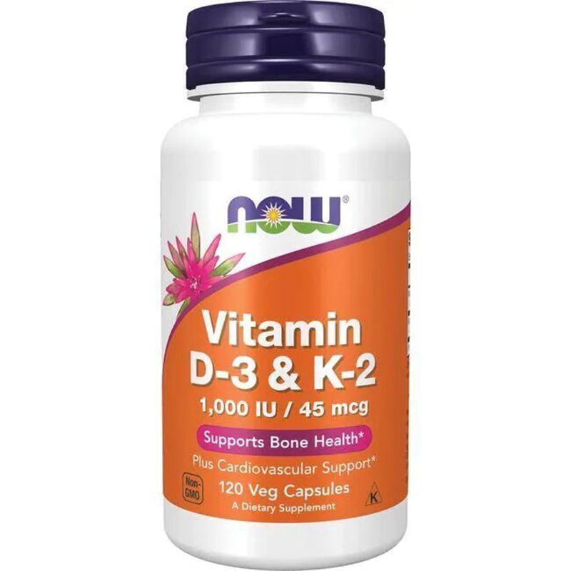 Now Foods, Vitamin D3 & K2, 1000IU / 45mcg, 120 Capsules-ยี่คัง
