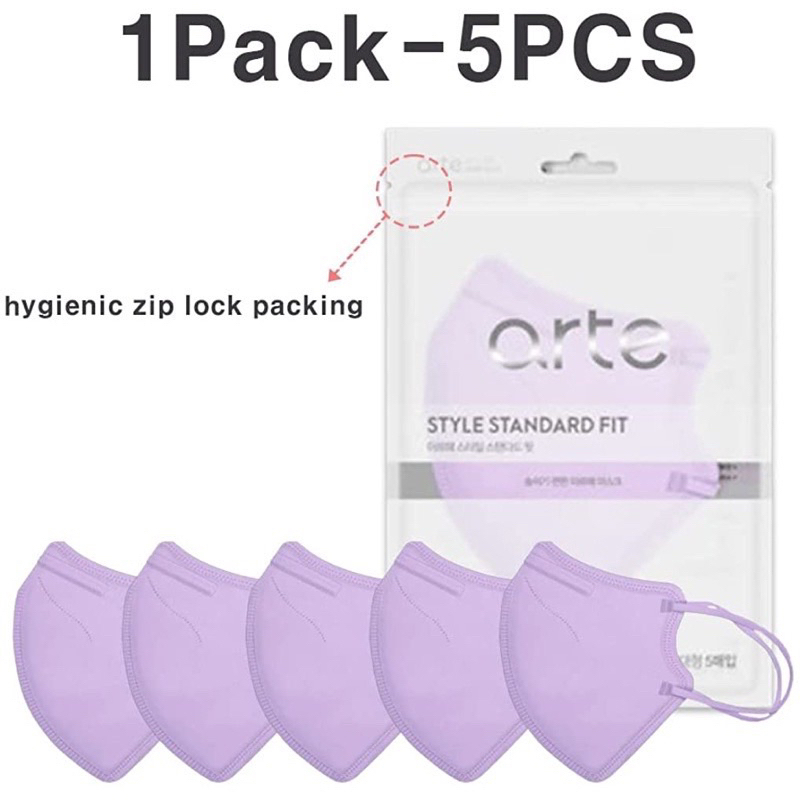 Arte STANDARD FIT MASK KF94  สีใหม่ล่าสุดสวยมาก แมสเกาหลีแท้ ใส่สบายมาก (แพค5ชิ้น) ราคา ถูกที่สุด ดีลบีเคเค แกลเลอรีภาพที่ 5