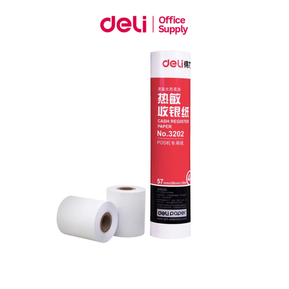 Deli กระดาษพิมพ์ใบเสร็จ กระดาษความร้อนขนาด 50x57 mm แพ็คละ 4 ม้วน อุปกรณ์สำนักงาน Thermal Paper