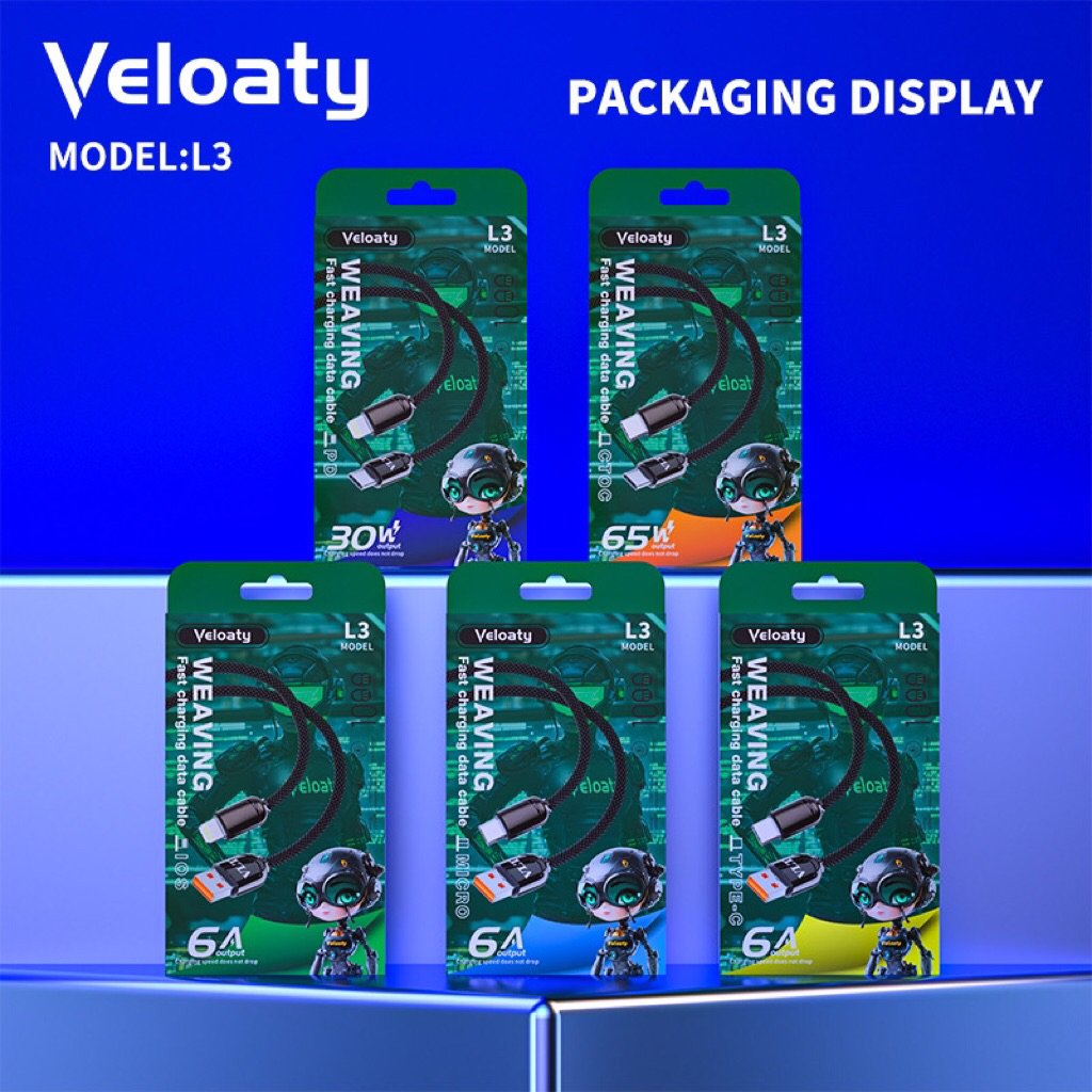 สายชาร์จ Veloaty รุ่น L3 / (ชุดชาร์จ VV12หัว+สาย22.5W)สายชาร์จ 6A สายชาร์จเร็ว สายถัก ยาว1เมตร ใช้ดีใช้ได้ทนทาน