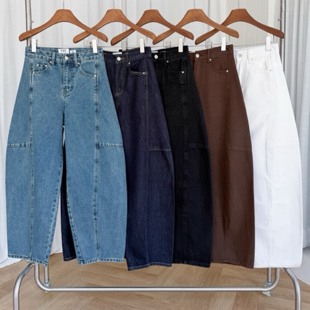 BY0260 BARREL JEANS ผ้ายีนส์แท้ใส่สบายทรงเป้ะ benly co