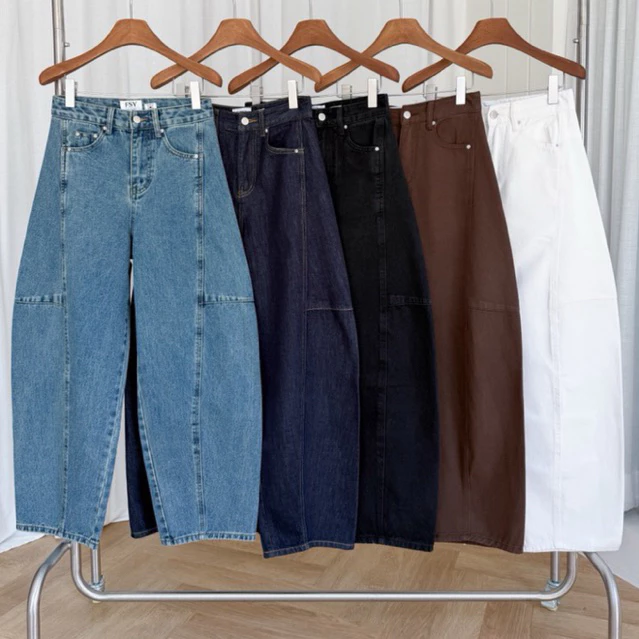BY0260 BARREL JEANS ผ้ายีนส์แท้ใส่สบายทรงเป้ะ benly co