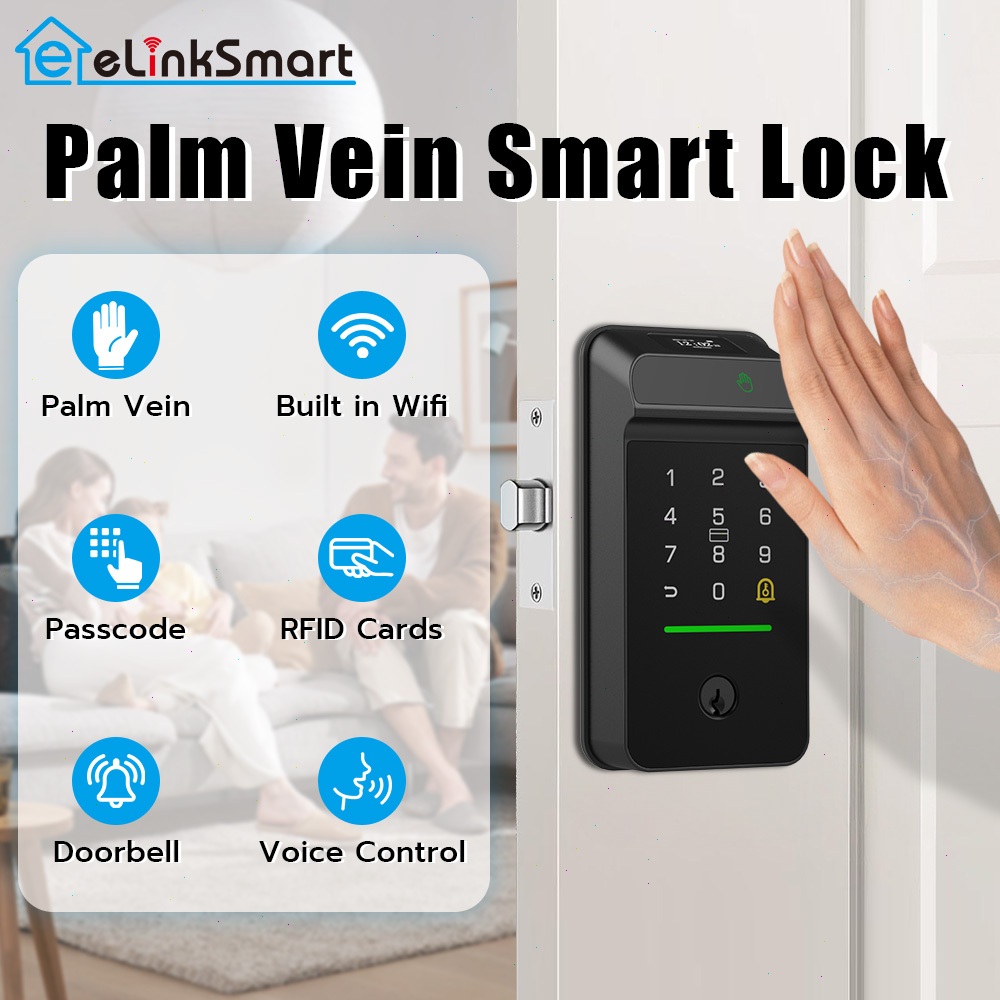 Palm Vein Smart Lock, WiFi Deadbolt smart Lockswith Doorbell, Keyless Entry Door Lock withFingerprint, Auto Lock – โปรปัง
