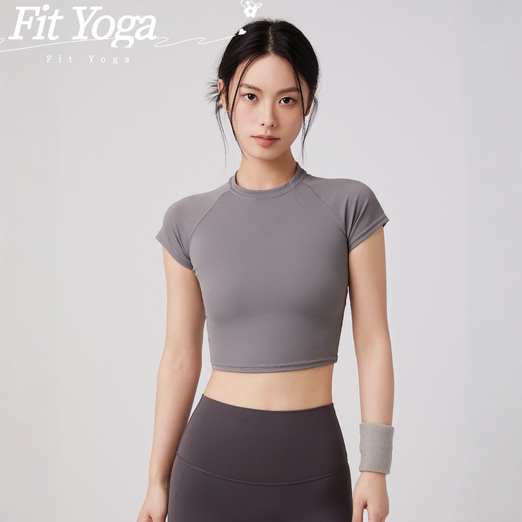 FitYoga เสื้อยืดโยค้าใหม่ สตรีแขนสั้น มีสไตล์สูงระดับ แห้งเร็ว สำหรับปราลาซิทและการวิ่ง