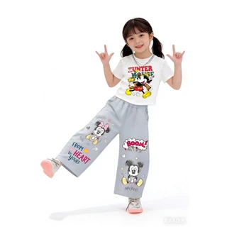 MC177 ชุดเด็กผู้หญิง ลายมิกกี้–มินนี่ เสื้อยืด+กางเกงยีนส์ขายาว น่ารักสดใส