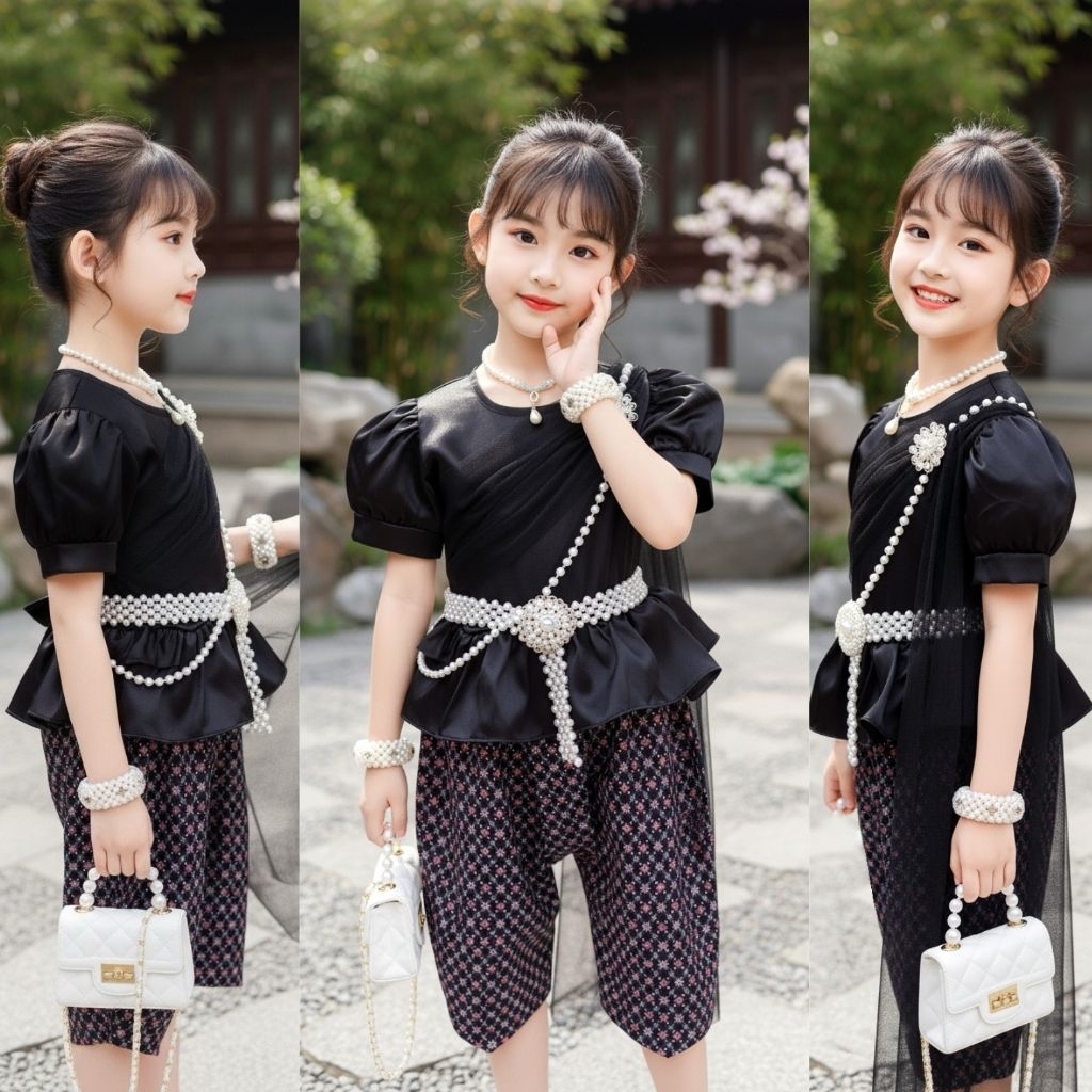 ชุดเด็กสีดำ ชุดไทยเด็กเวียงพิงค์ ชุดไทยเด็กสีดำ🖤พร้อมส่ง(DD)