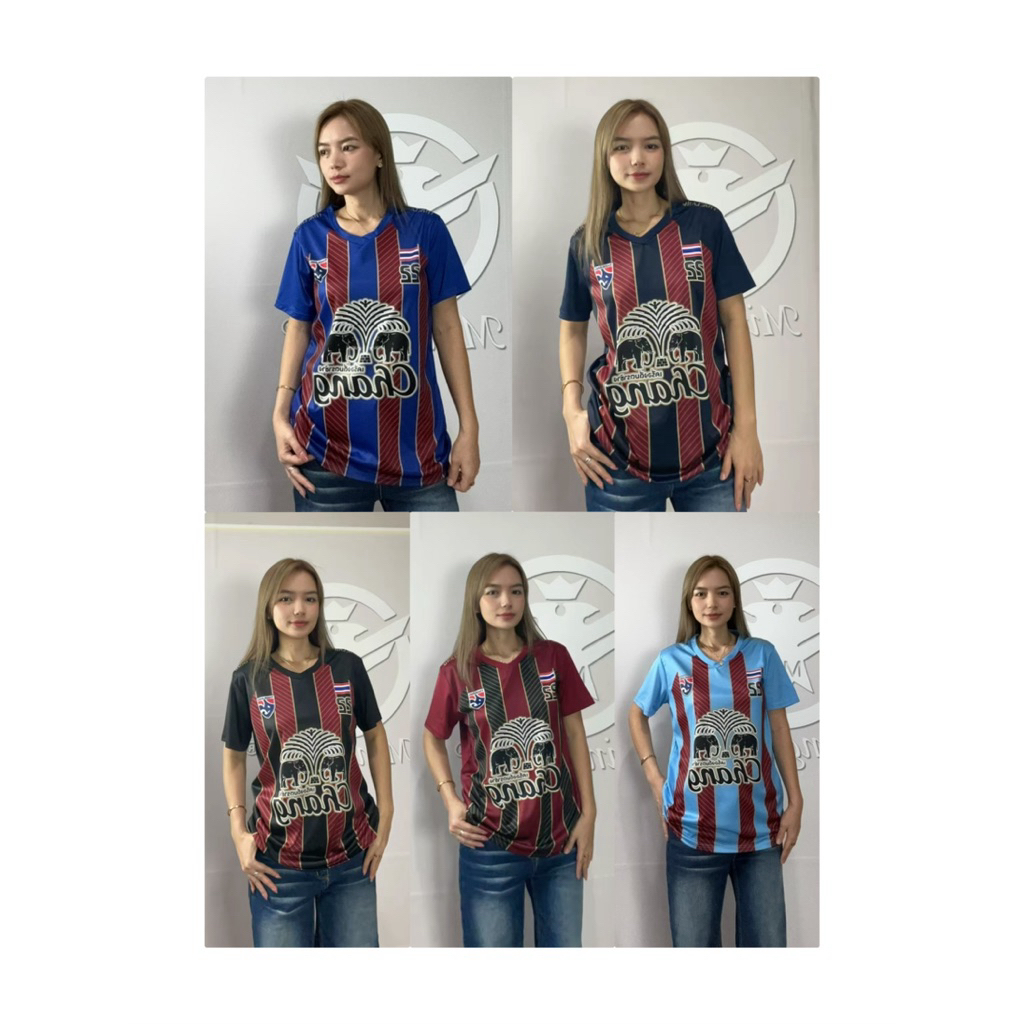 มาใหม่#เสื้อกีฬาแขนสั้น พิมพ์ลาย ช้าง ผ้าไมโคร ใส่สบายระบายอากาศได้ดี ทรงคอวีใส่ได้ทั้งชายและหญิง(ข้าง)M-3XL