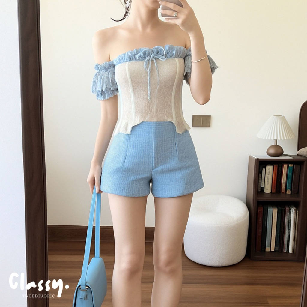 Classy Tweed Pants – กางเกงขาสั้นผ้าทวิต A-Line - รูปที่ 3